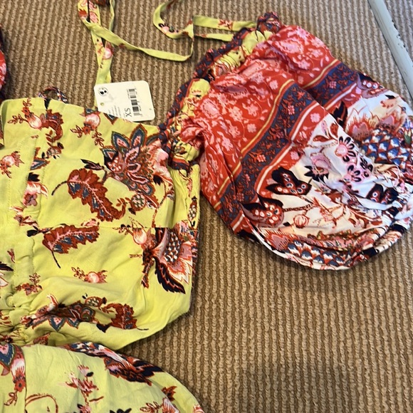 NWT FREE PEOPLE bali citrus skies lime red Floral Yellow Jumpsuit size XS - Picture 13 of 13